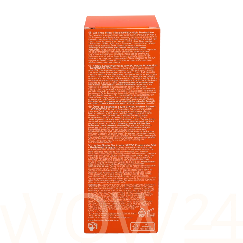 Lancaster Lancaster Sun Sensitive Oil-Free Milky Fluid SPF50 50 ml Unisex Apsauga nuo saulės veidui