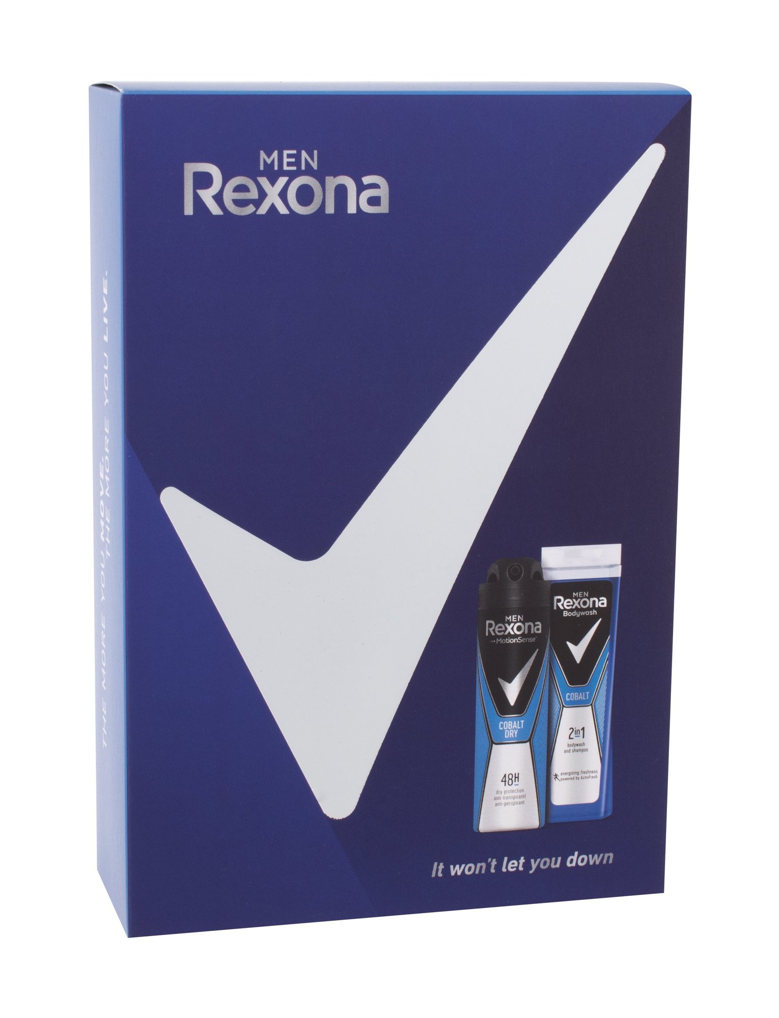 Rexona Cobalt 250ml Shower Gel Cobalt 250 ml + Anti-perspirant Cobalt Dry 150 ml dušo želė Rinkinys (Pažeista pakuotė)