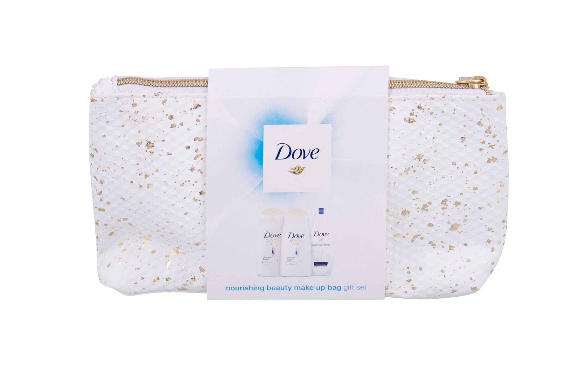 Dove Deeply Nourishing 55ml Shower Gel 55 ml + Shampoo Intensive Repair 50 ml + Conditioner Intensive Repair 50 ml + Cosmetic Bag dušo želė Rinkinys