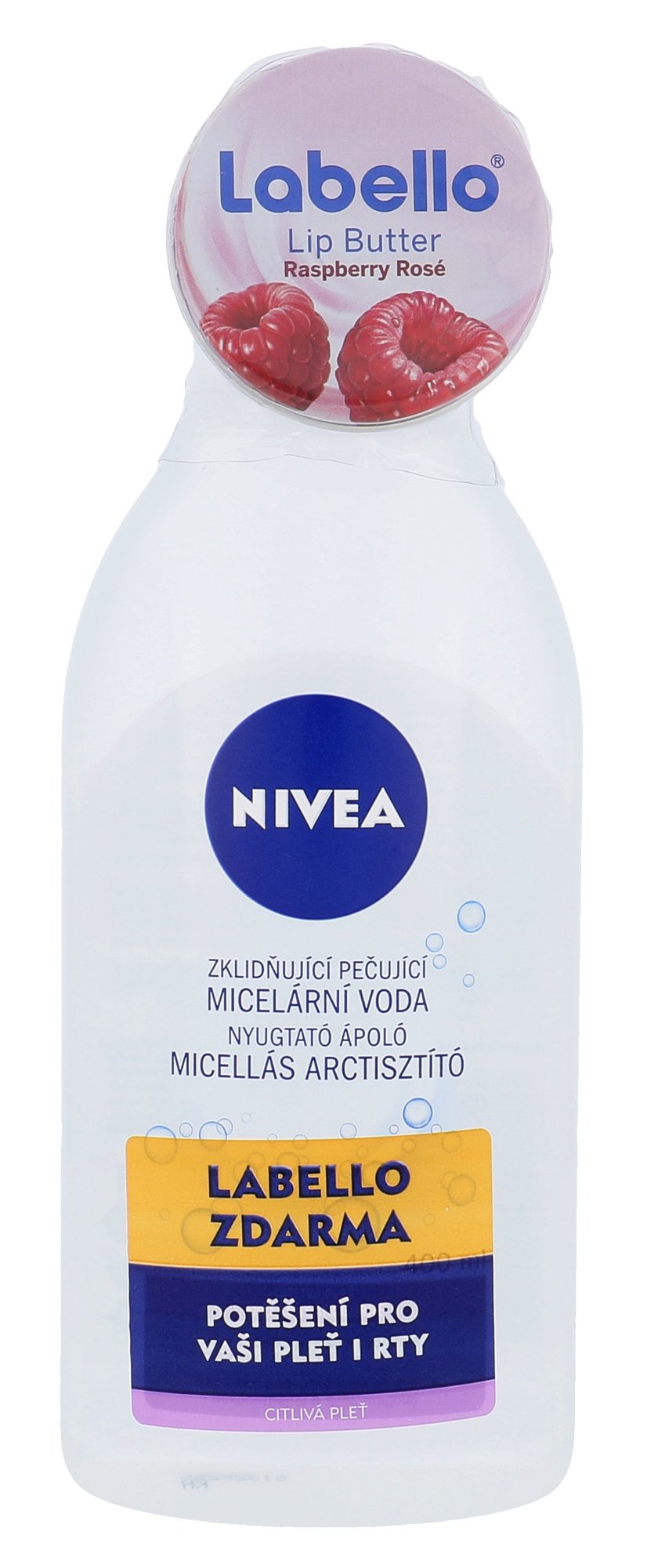 Nivea Sensitive 3in1 Micellar Cleansing Water 400ml Micellar water 400 ml + Lip care Labello Lip Butter 19 ml Raspberry Rosé micelinis vanduo Rinkinys
