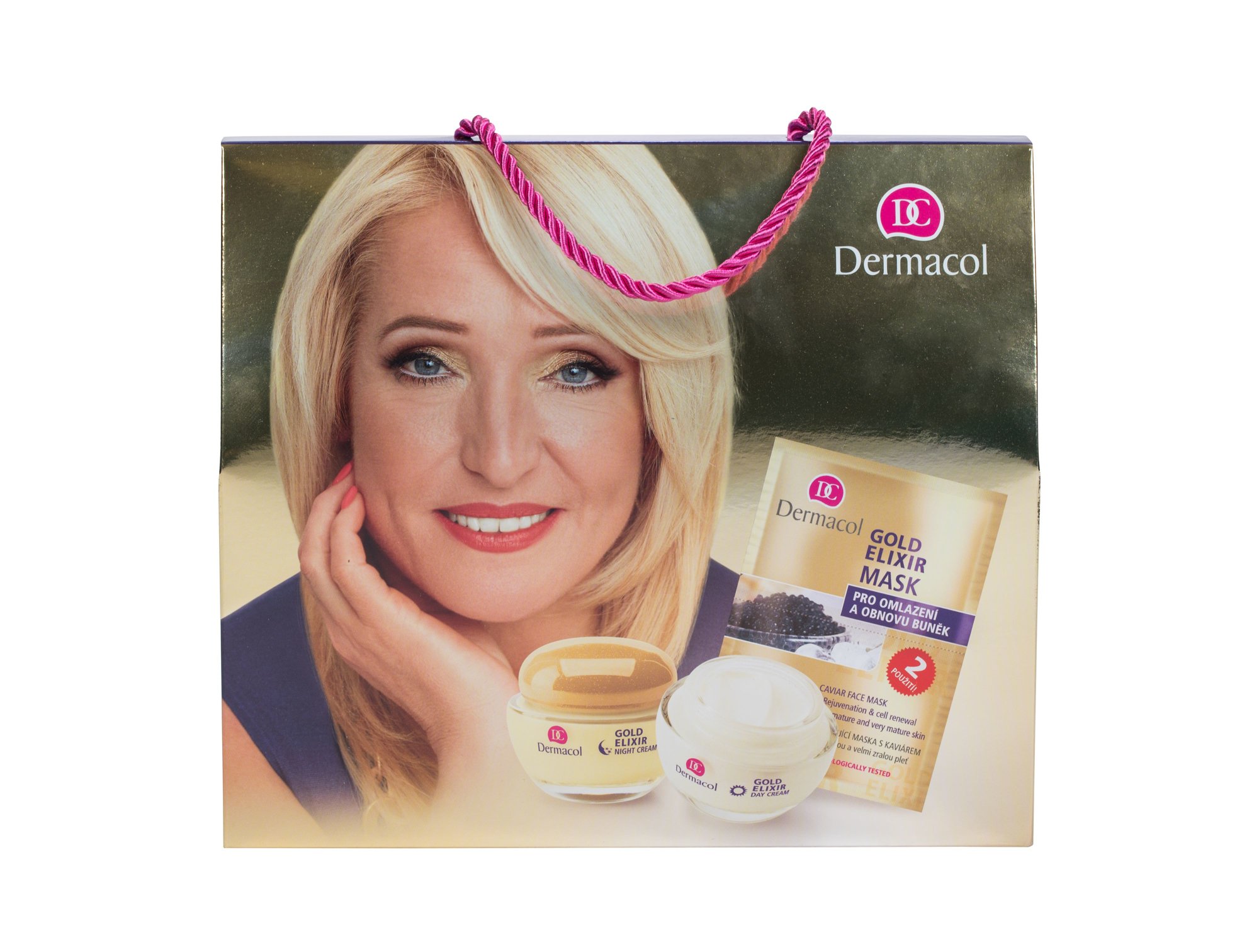 Dermacol Gold Elixir 50ml Daily Facial Care 50 ml + Night Facial Care 50 ml + Facial Mask 2 x 8 g dieninis kremas Rinkinys