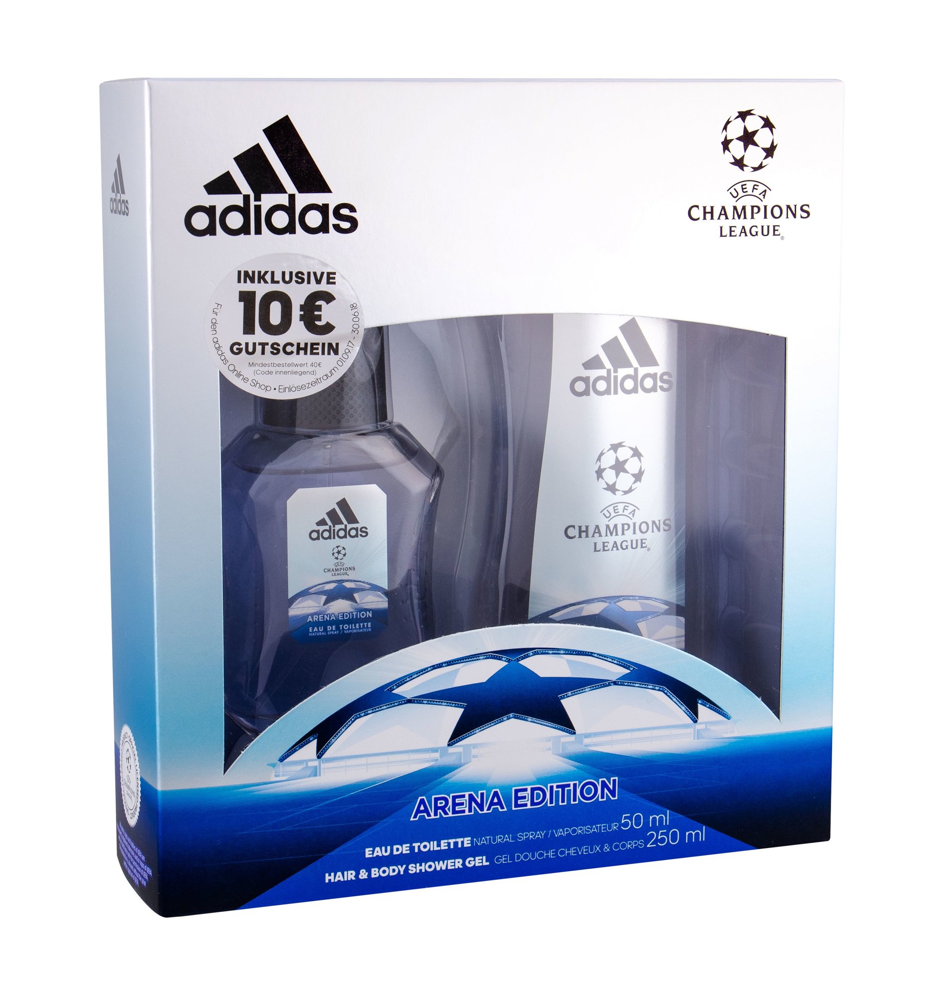 Adidas UEFA Champions League Arena Edition 50ml Edt 50 ml + Shower Gel 250 ml Kvepalai Vyrams EDT Rinkinys (Pažeista pakuotė)
