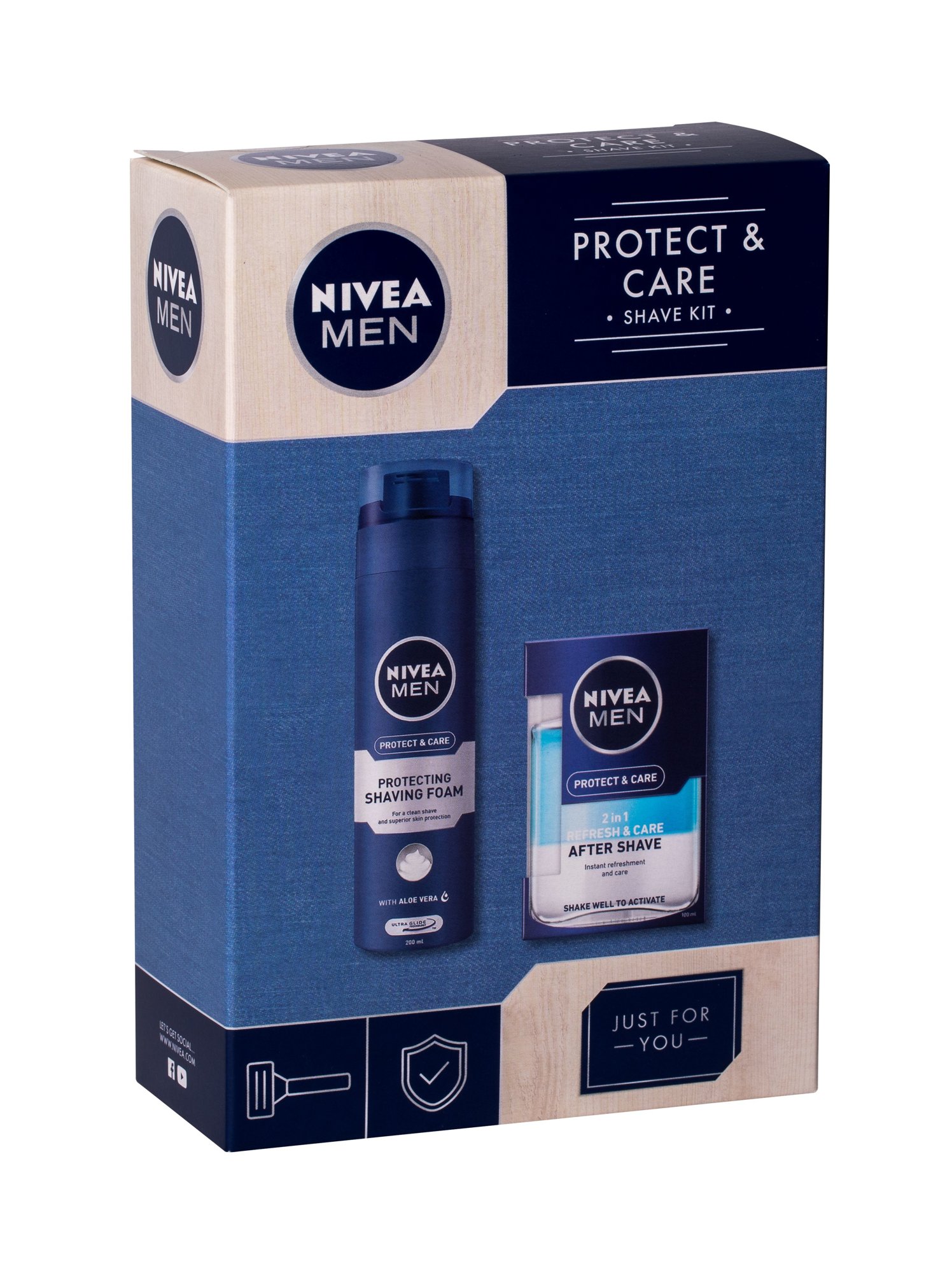Nivea Men Protect & Care 100ml Caring After Shave Water 2in1 100 ml + Shave Foam 200 ml vanduo po skutimosi Rinkinys (Pažeista pakuotė)