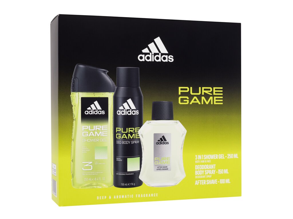 Adidas Pure Game 100 ml Aftershave Water 100 ml + Shower Gel 250 ml + Deodorant 150 ml Damaged box Set