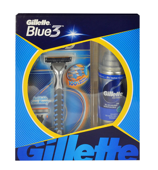 Gillette Blue3 1vnt Blue3 + 75ml Series Sensitive Skin Shave Gel skustuvas Rinkinys