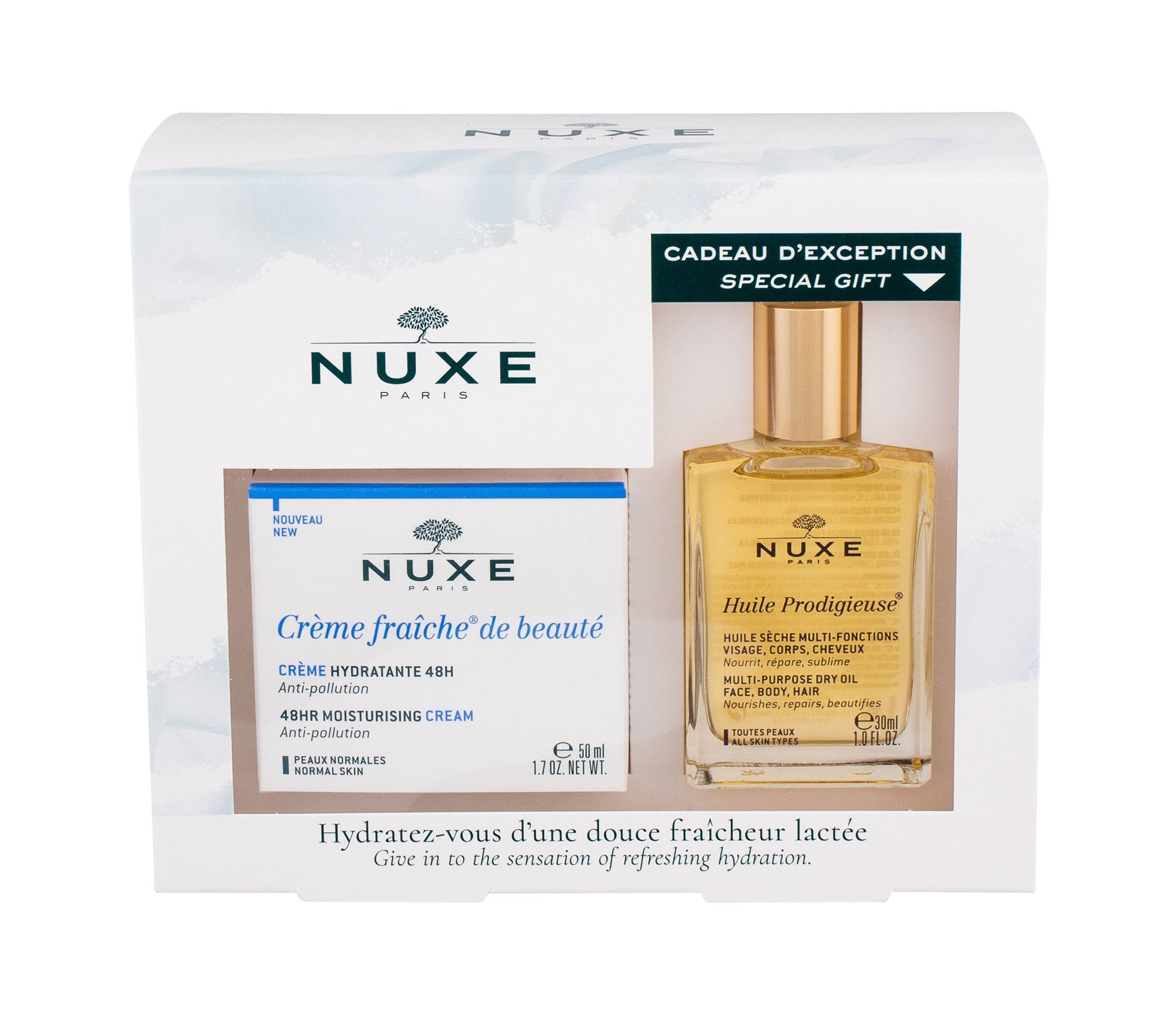 Nuxe Creme Fraiche de Beauté 48HR Moisturising Cream 50ml Daily Skin Care 50 ml + Dry Oil Huile Prodigieuse 30 ml dieninis kremas Rinkinys