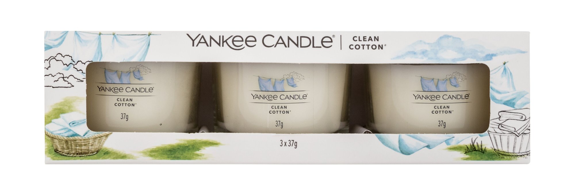 Yankee Candle Clean Cotton 37g Scented Candle 3 x 37 g Kvepalai Unisex Scented Candle Rinkinys (Pažeista pakuotė)