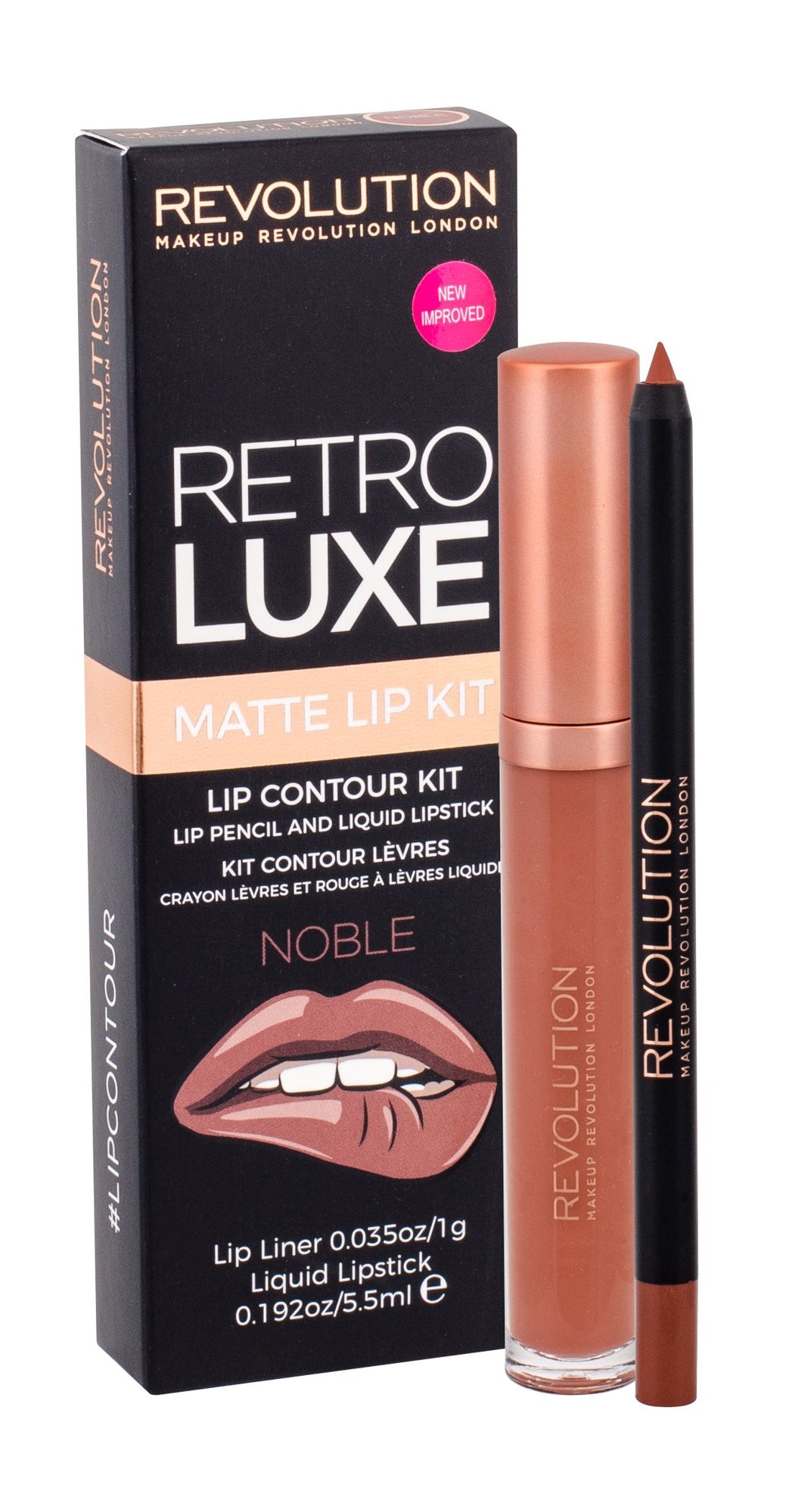 Makeup Revolution London Retro Luxe Matte Lip Kit 5,5ml Liquid Lipstick 5,5 ml + Lip Contour Pencil 1 g lūpdažis Rinkinys