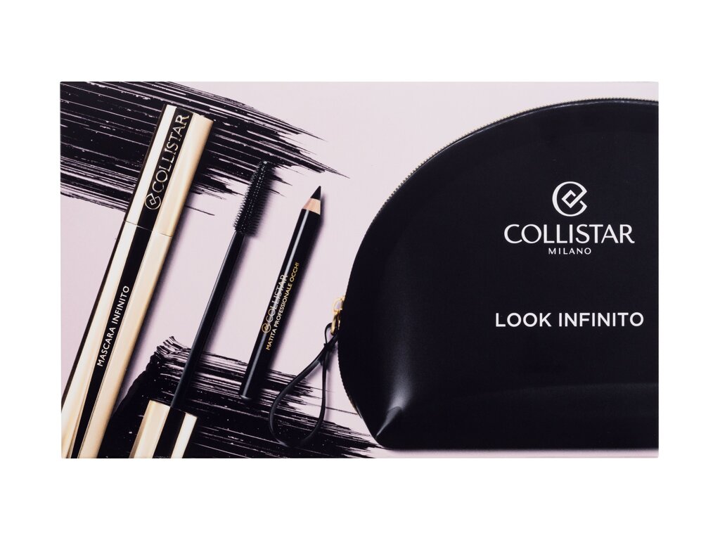 Collistar Infinito 11ml Mascara Inifinito 11 ml + Professional Eye Pencil 0,8 g Black + Cosmetic Bag blakstienų tušas Rinkinys