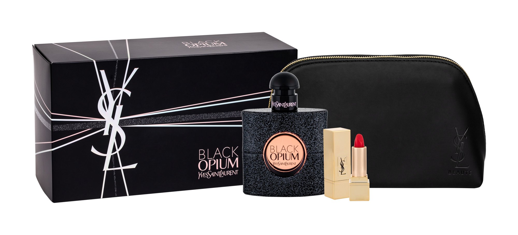 Yves Saint Laurent Black Opium 50ml Edp 50ml + 1,3ml lipstick Rouge Pur Couture 1 + Cosmetic Bag Kvepalai Moterims EDP Rinkinys