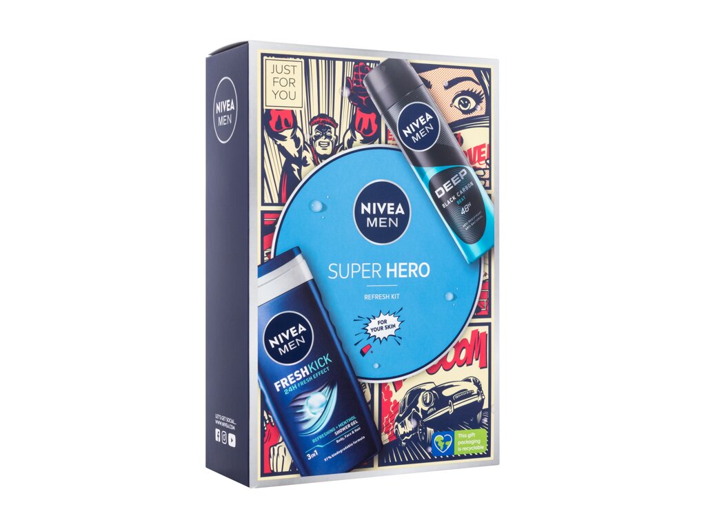 Nivea Men Super Hero 250ml Shower Gel Men Fresh Kick 250 ml + Antiperspirant Men Deep Beat 150 ml dušo želė Rinkinys