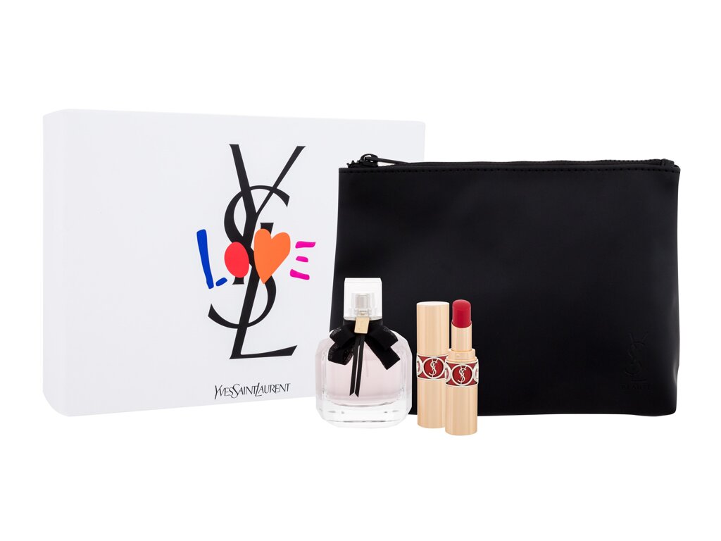 Yves Saint Laurent Mon Paris Eau De Parfum 50 ml Edp 50 ml + Lipstick Rouge Voluptes Shine 3,2 g No. 101 + Cosmetic Bag Damaged box Set