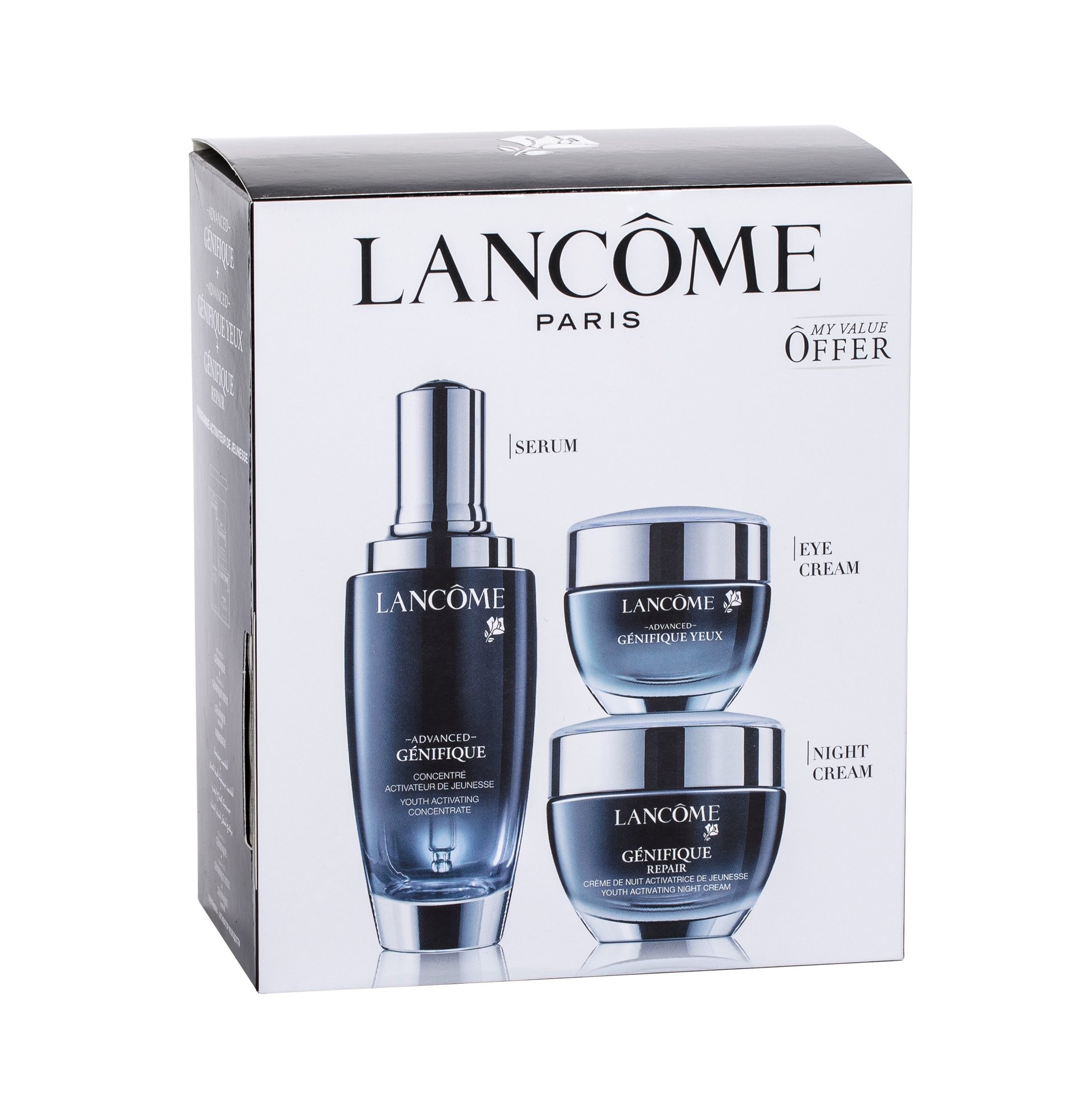 Lancome Advanced Génifique 100ml Facial Serum 100 ml + NIght Facial Care 50 ml + Eye Care 15 ml Veido serumas Rinkinys (Pažeista pakuotė)