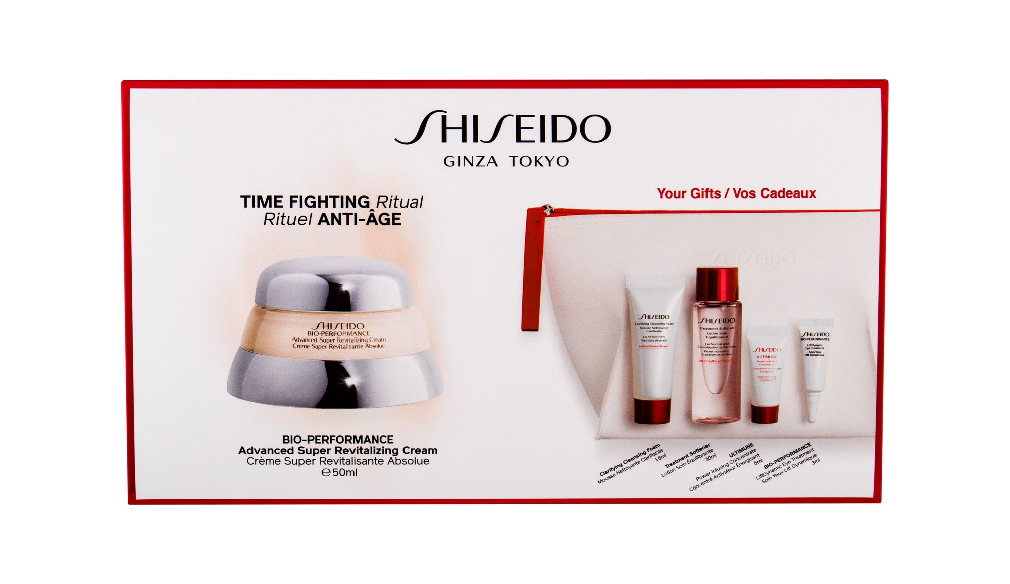 Shiseido Bio-Performance Advanced Super Revitalizing 50ml Daily Facial Care 50 ml + Facial Serum 5 ml + Cleansing Foam 15 ml + Facial Water 30 ml + Eye Care 3 ml + Cosmetic Bag dieninis kremas Rinkinys