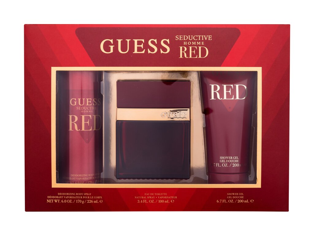 Guess Seductive Homme Red 100ml Edt 100 ml + Deodorant 226 ml + Shower Gel 200 ml Kvepalai Vyrams EDT Rinkinys (Pažeista pakuotė)
