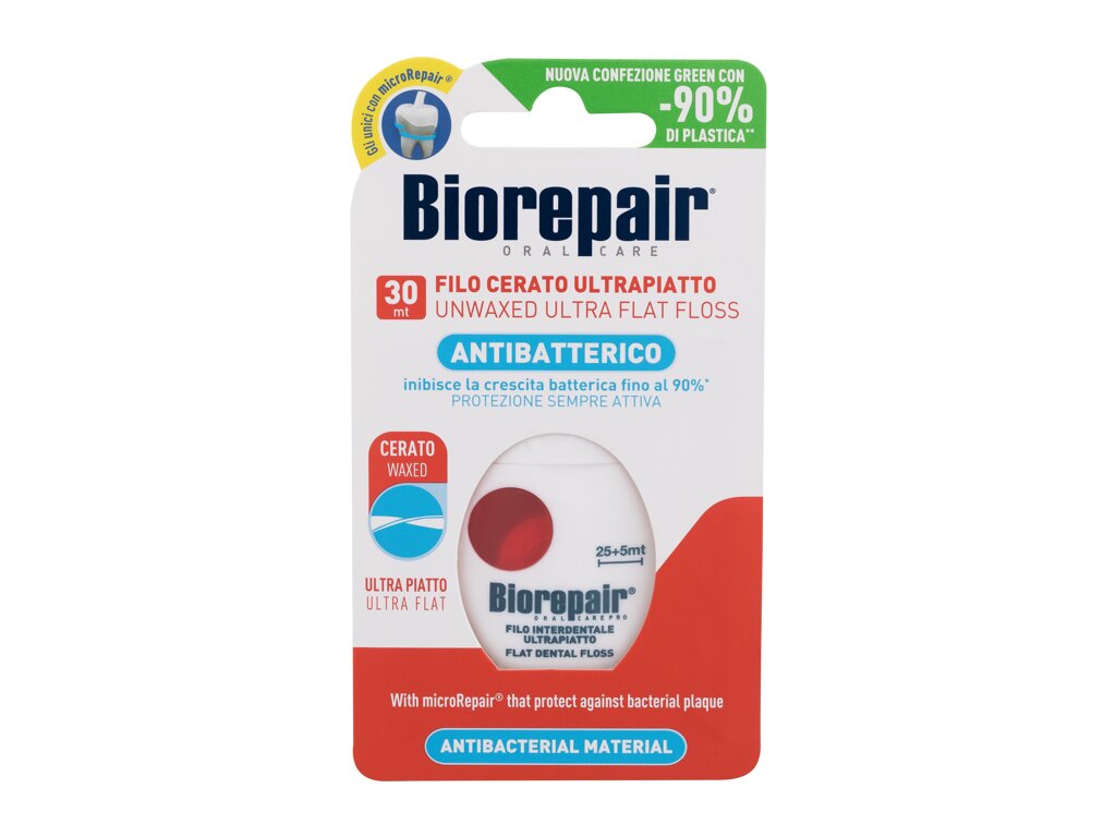 Biorepair Antibacterial Unwaxed Ultra Flat Floss Dantų siūlas 1 ml Damaged box