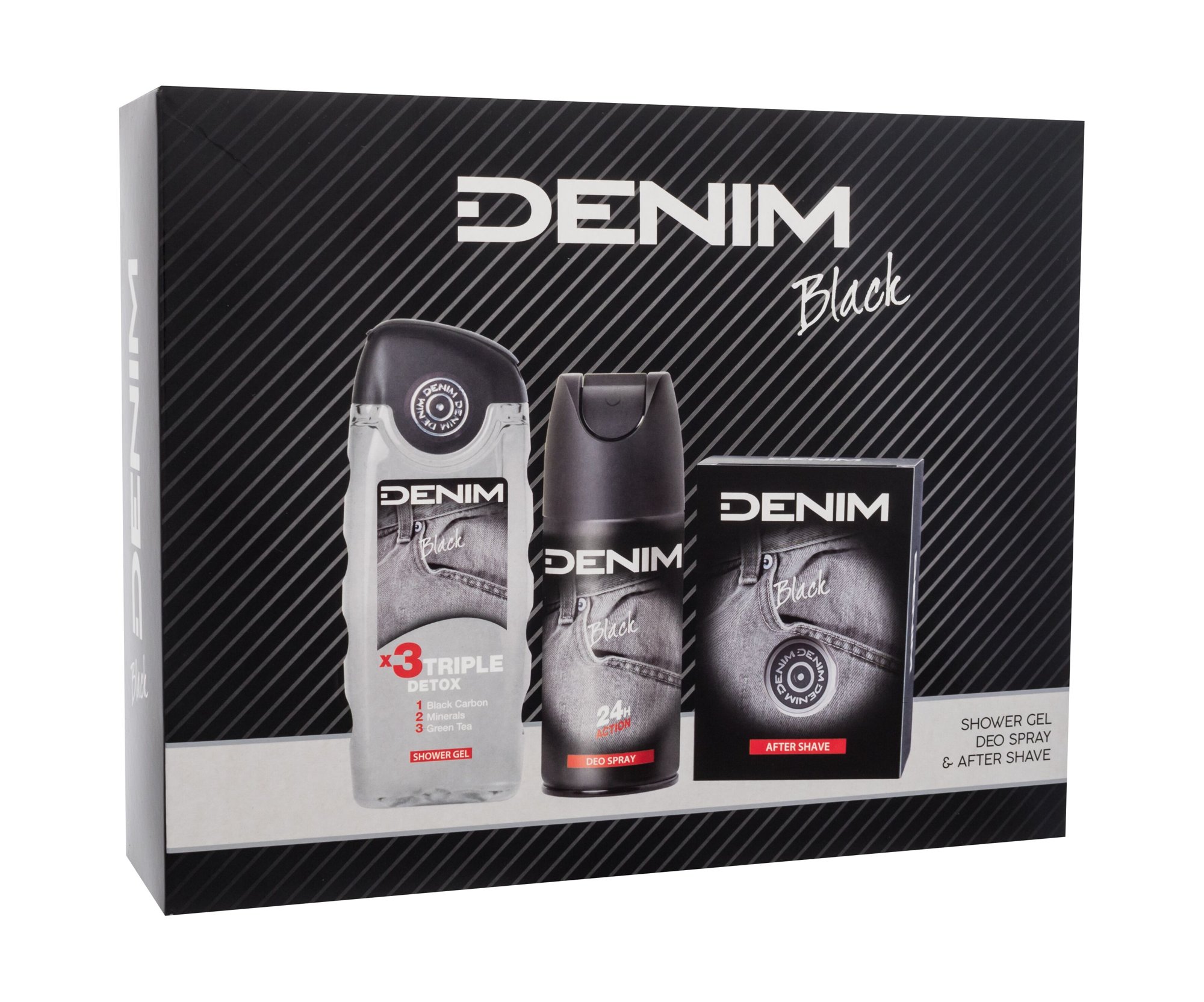 Denim Black 100ml Aftershave Water 100 ml + Deodorant 150 ml + Shower Gel 250 ml vanduo po skutimosi Rinkinys (Pažeista pakuotė)