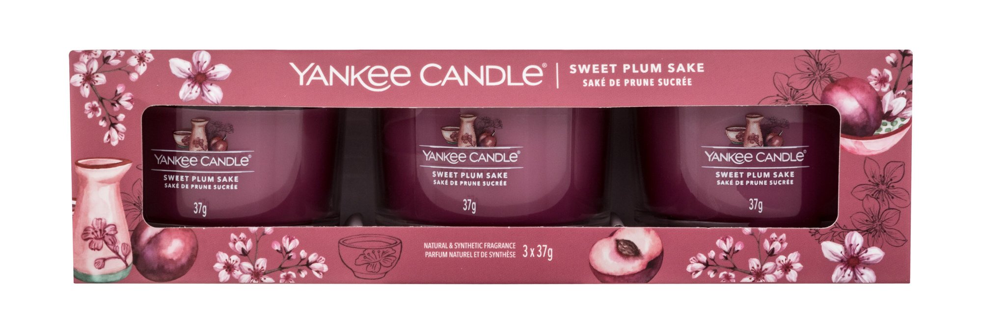 Yankee Candle Sweet Plum Sake 37g Scented Candle 3 x 37 g Kvepalai Unisex Scented Candle Rinkinys