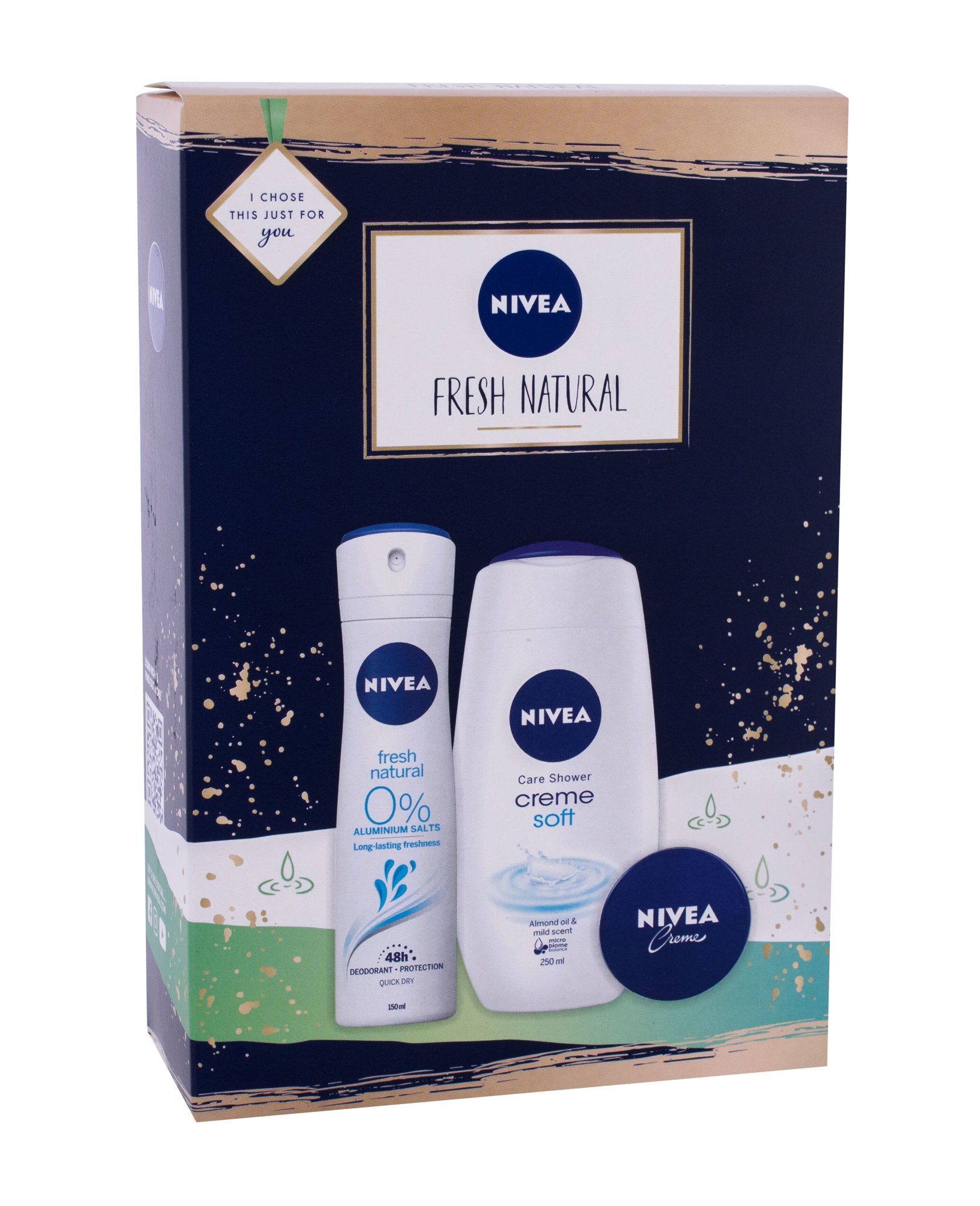 Nivea Fresh Natural 250ml Shower Gel Creme Soft 250 ml + Deodorant Fresh Natural 150 ml + Creme 30 ml dušo želė Rinkinys (Pažeista pakuotė)