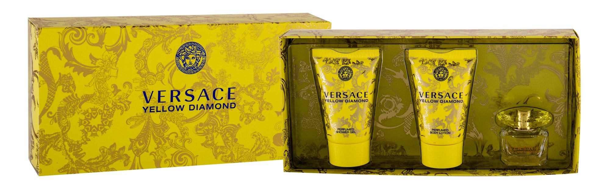 Versace Yellow Diamond 5ml Edt 5ml + 25ml Body lotion + 25ml Shower gel kvepalų mėginukas Moterims EDT Rinkinys