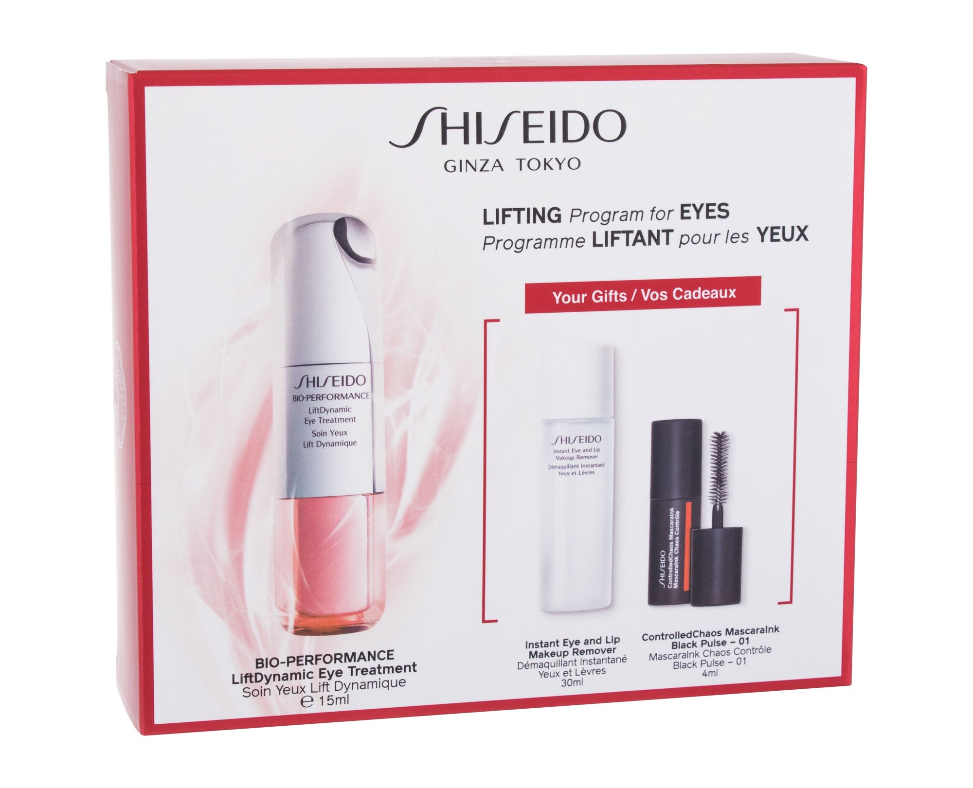 Shiseido Bio-Performance LiftDynamic Eye Treatment 15ml Bio-Performance LiftDynamic Eye Treatment 15 ml + Instant Eye and Lip Makeup Remover 30 ml + ControlledCHaos MascaraInk 4 ml 01 Black Pulse paakių kremas Rinkinys