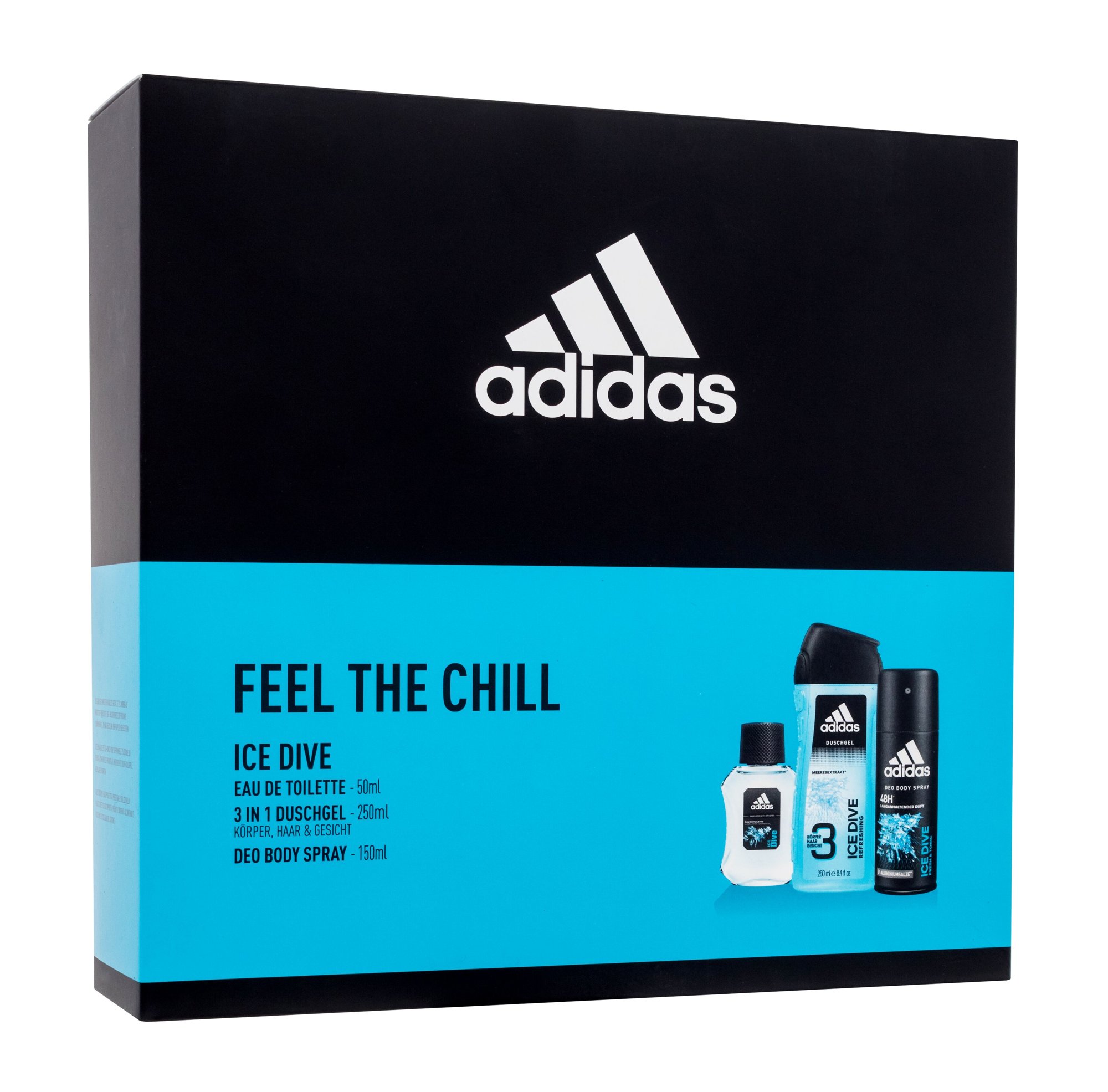 Adidas Ice Dive 50ml Edt 50 ml + Deospray 150 ml + Shower Gel 250 ml Kvepalai Vyrams EDT Rinkinys (Pažeista pakuotė)