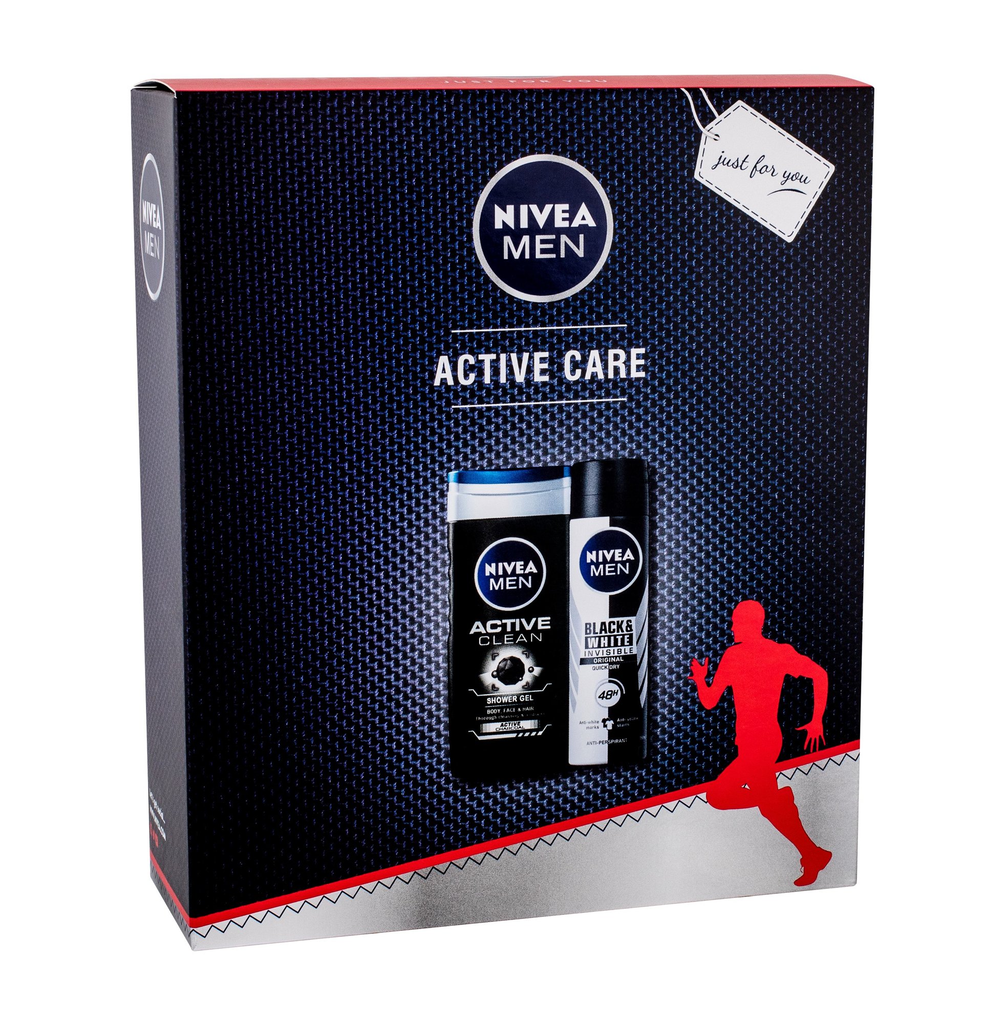 Nivea Men Active Clean 250ml Shower Gel 250 ml + Antiperspirant Men Invisible Black & White Original 150 ml dušo želė Rinkinys