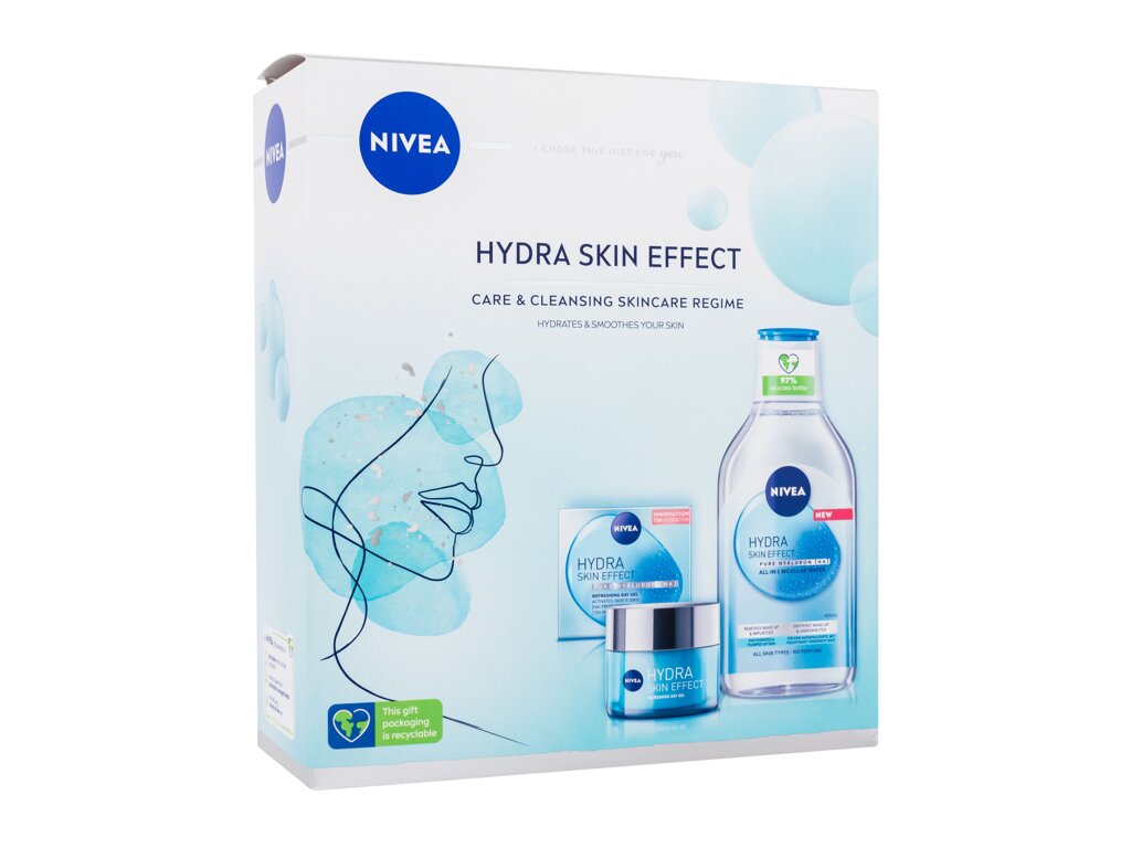 Nivea Hydra Skin Effect 50ml Daily Facial Gel Hydra Skin Effect 50 ml + Micellar Water Hydra Skin Effect 400 ml veido gelis Rinkinys (Pažeista pakuotė)