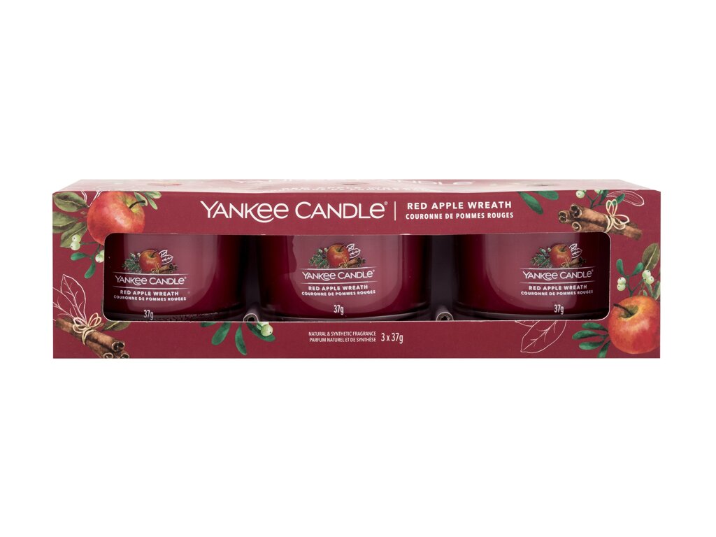 Yankee Candle Red Apple Wreath 37g Scented Candle 3 x 37 g Kvepalai Unisex Scented Candle Rinkinys