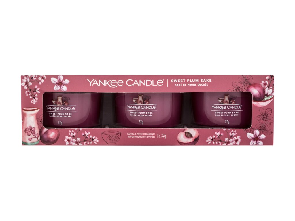 Yankee Candle Sweet Plum Sake 37g Scented Candle 3 x 37 g Kvepalai Unisex Scented Candle Rinkinys (Pažeista pakuotė)