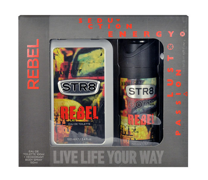 STR8 Rebel 100ml Edt 100ml + 150ml deodorant Kvepalai Vyrams EDT Rinkinys (Pažeista pakuotė)