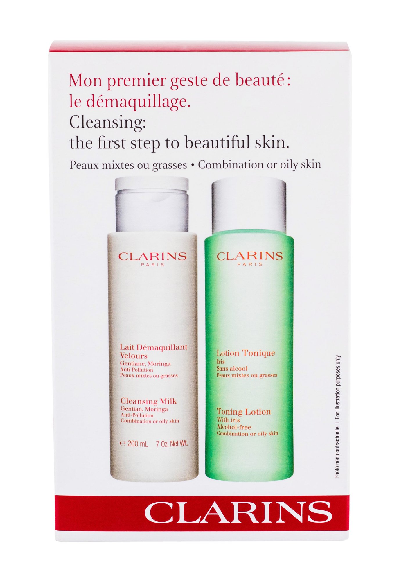 Clarins Cleansing Milk With Gentian 200ml Cleansing Milk 200 ml + Cleansing Water 200 ml veido pienelis  Rinkinys