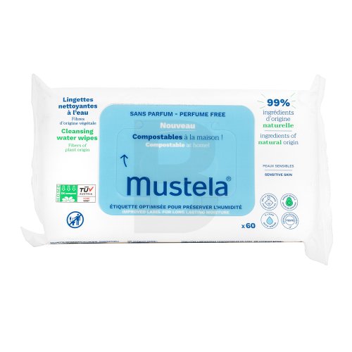 Mustela Compostable at Home Cleansing Water Wipes 60 pcs