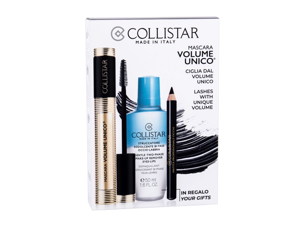 Collistar Volume Unico 13ml Mascara 13 ml + Make-up Remover Gentle Two-Phase 50 ml + Professional Eye Pencil 0,8 g Black blakstienų tušas Rinkinys (Pažeista pakuotė)
