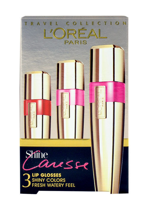 L´Oréal Paris Shine Caresse 6ml 3x 6ml Shine Caresse Lip Gloss No. 300 + 102 + 400 lūpų blizgesys Rinkinys (Pažeista pakuotė)