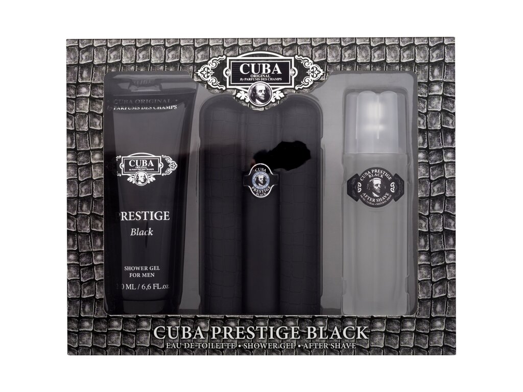 Cuba Prestige Black 90ml Edt 90 ml + Shower Gel 200 ml + Aftershave Watter 100 ml Kvepalai Vyrams EDT Rinkinys
