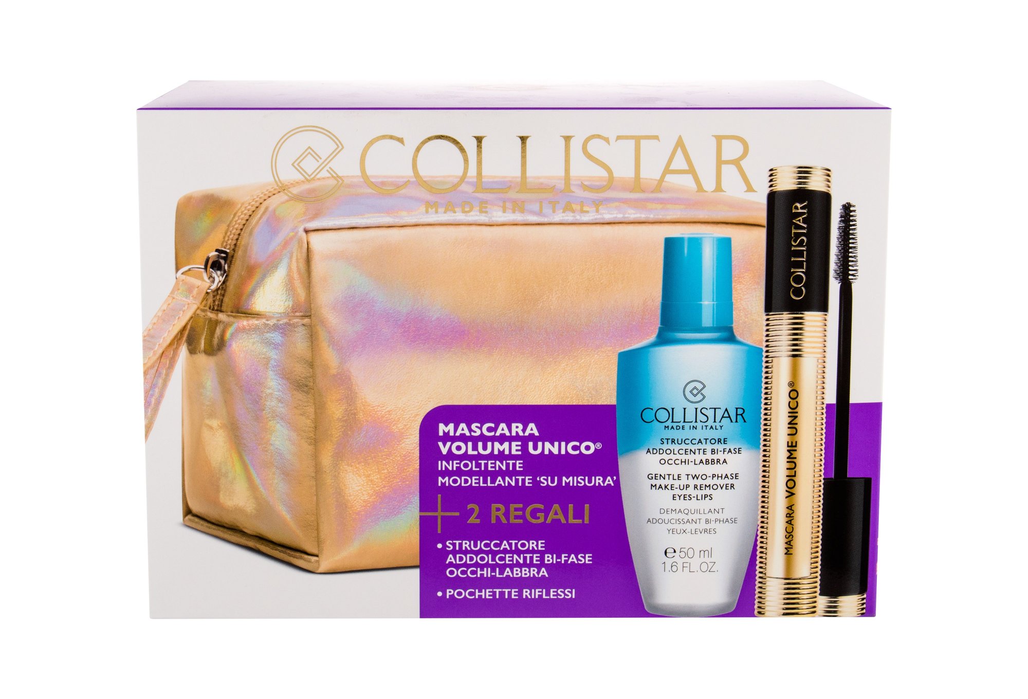 Collistar Volume Unico 13ml Mascara 13 ml + Gentle Two Phase 50 ml + Cosmetic Bag blakstienų tušas Rinkinys