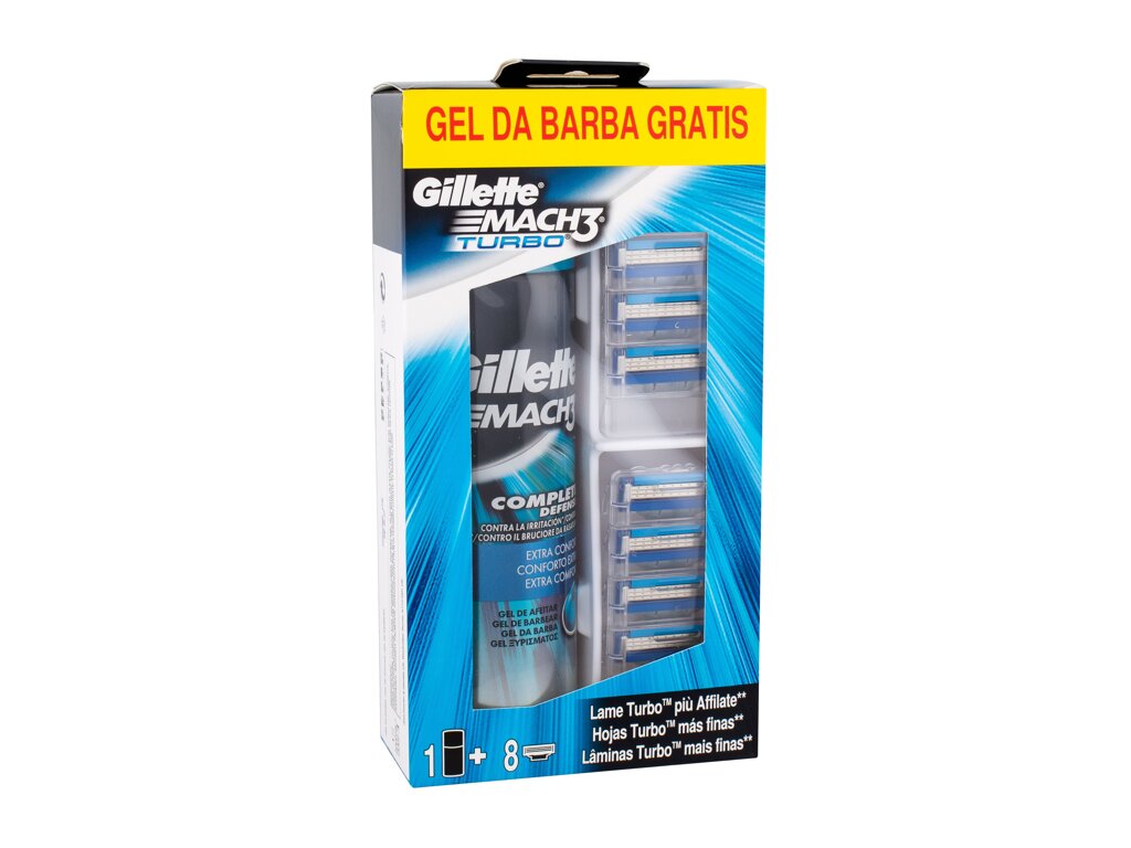 Gillette Mach3 Turbo 8vnt Spare Heads 8 pcs + Shave Gel Extra Comfort 200 ml skustuvo galvutė Rinkinys (Pažeista pakuotė)