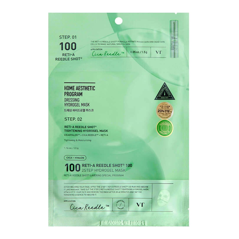 Vt cosmetics RETI-A REEDLE SHOT 100 2STEP HYDROGEL MASK 1,5 g + Veido kaukė su mikroadatėlėmis Unisex