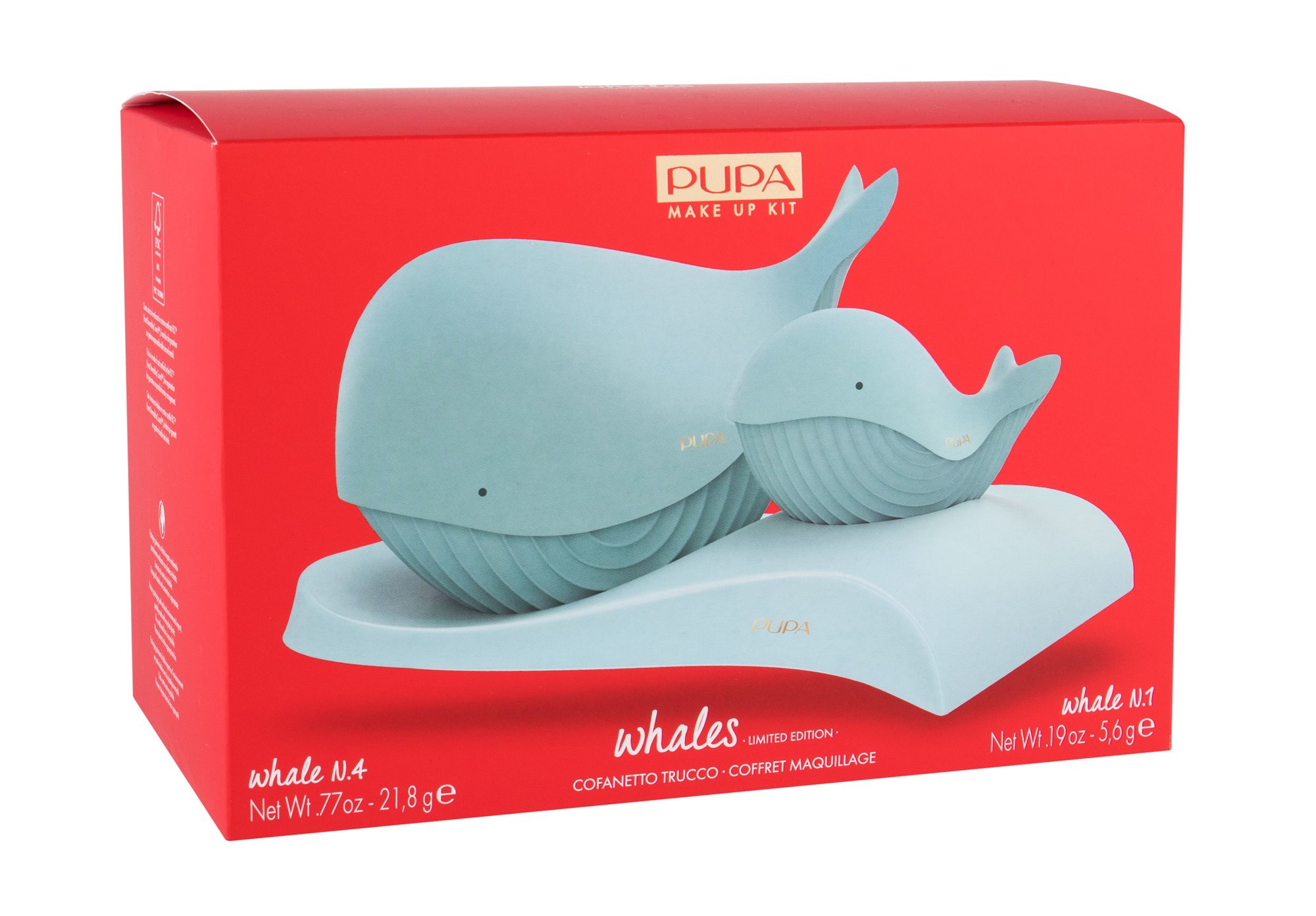 Pupa Whales 21,8g Pupa Whale 4 21,8 g + Pupa Whale 1 5,6 g + Stand šešėlių paletė Rinkinys (Pažeista pakuotė)