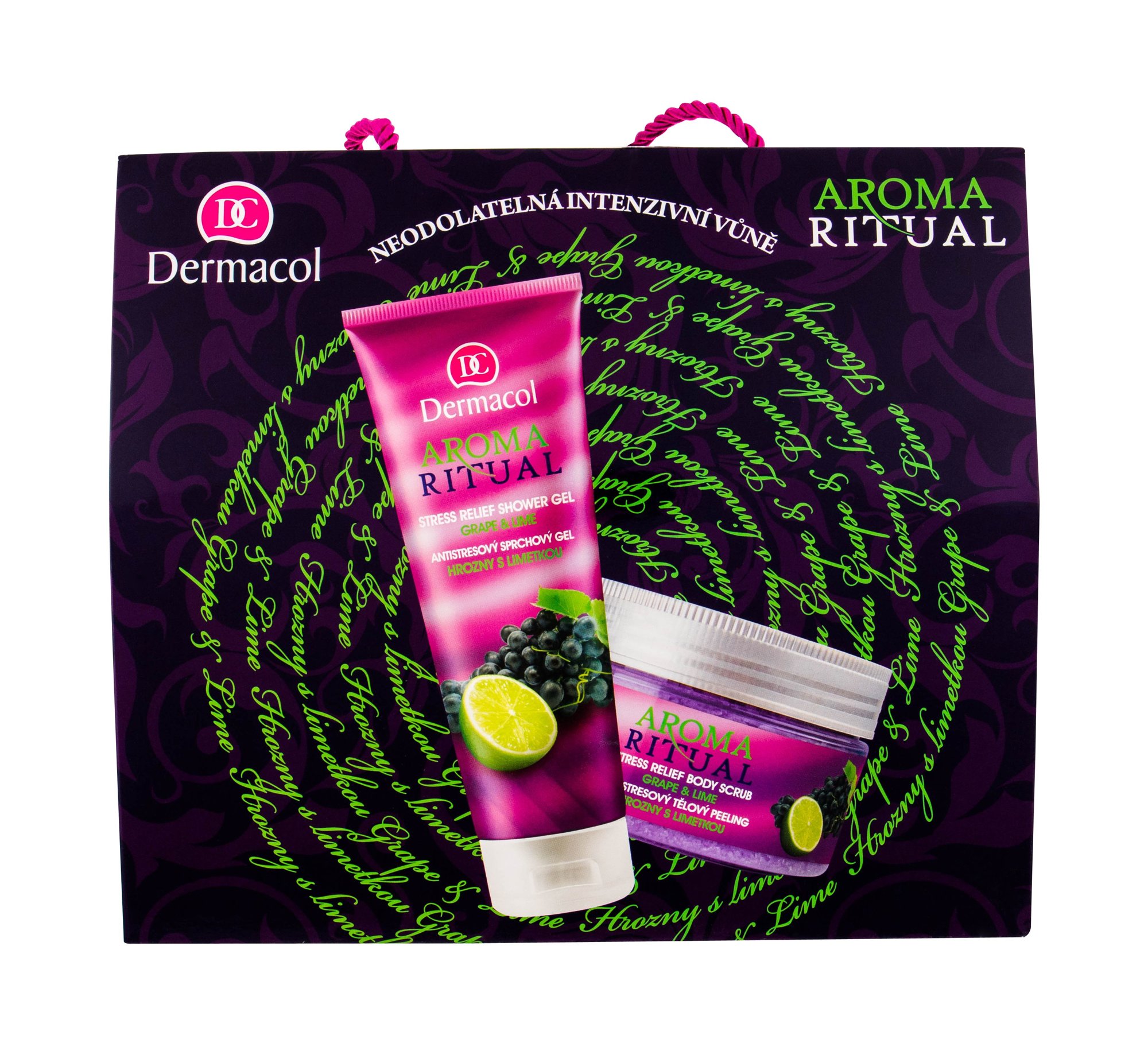 Dermacol Aroma Ritual Grape & Lime 250ml Shower Gel 250 ml + Body Peeling 200 ml dušo želė Rinkinys (Pažeista pakuotė)