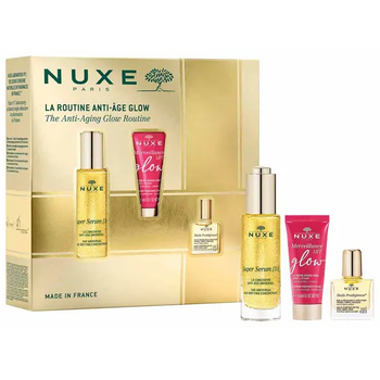 Nuxe Anti-Aging Glow Routine Set Nuxe: Super Serum [10], Vegan, Anti-Ageing, Day & Night, Serum, For Face & Neck, 30 ml + Merveillance Lift, Glow Firming, Cream, For Face, 15 ml + Huile Prodigieuse Rich Multi-Purpose, Body Oil, For Face, Body & Hair, 10 ml *Miniature Veido priežiūra nuo senėjimo Moterims