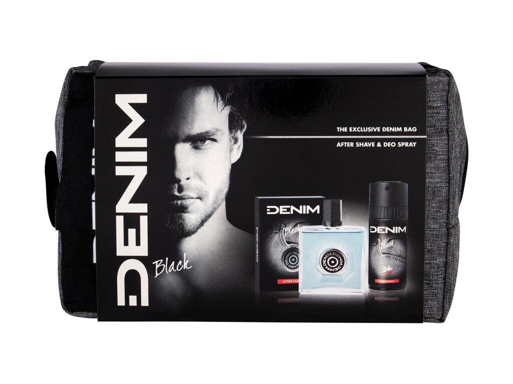 Denim Black 100ml Aftershave Water 100 ml + Deodorant 150 ml + Cosmetic Bag vanduo po skutimosi Rinkinys (Pažeista pakuotė)