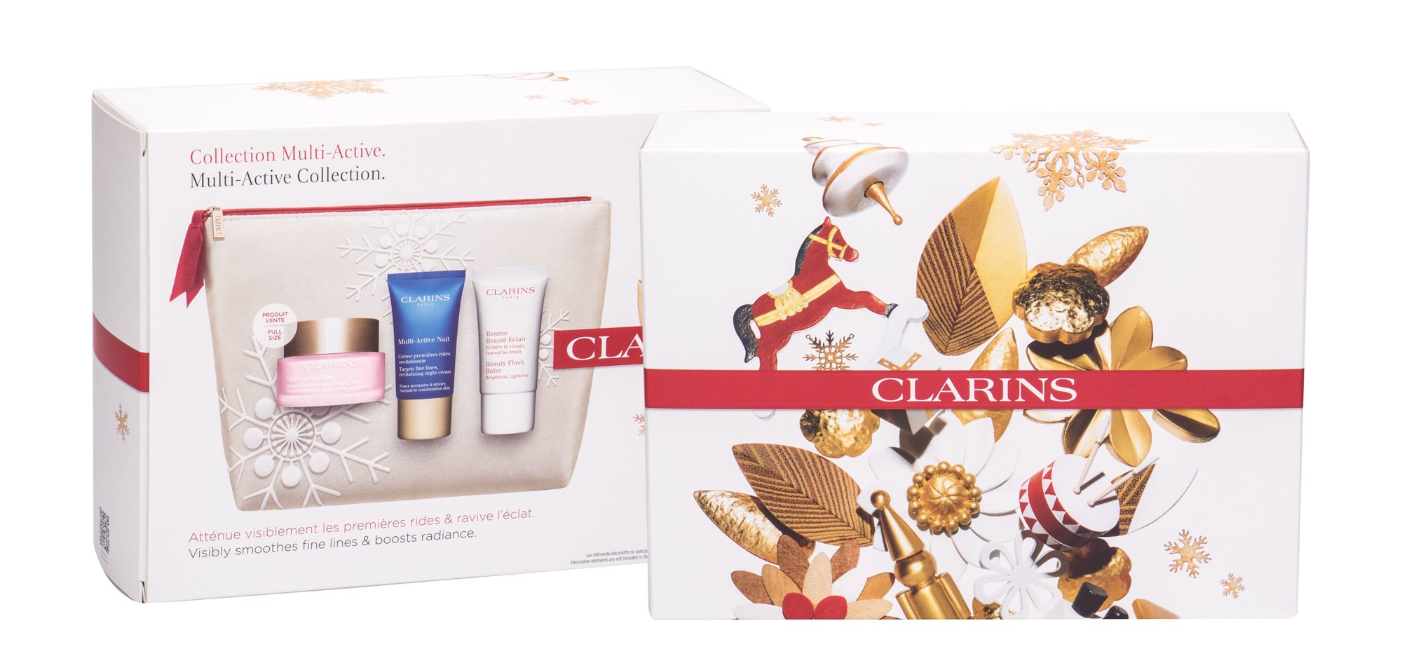 Clarins Multi-Active 50ml Day Care 50 ml + Night Care 15 ml + Skin Balm Beauty Flash 15 ml + Cosmetic Bag dieninis kremas Rinkinys (Pažeista pakuotė)