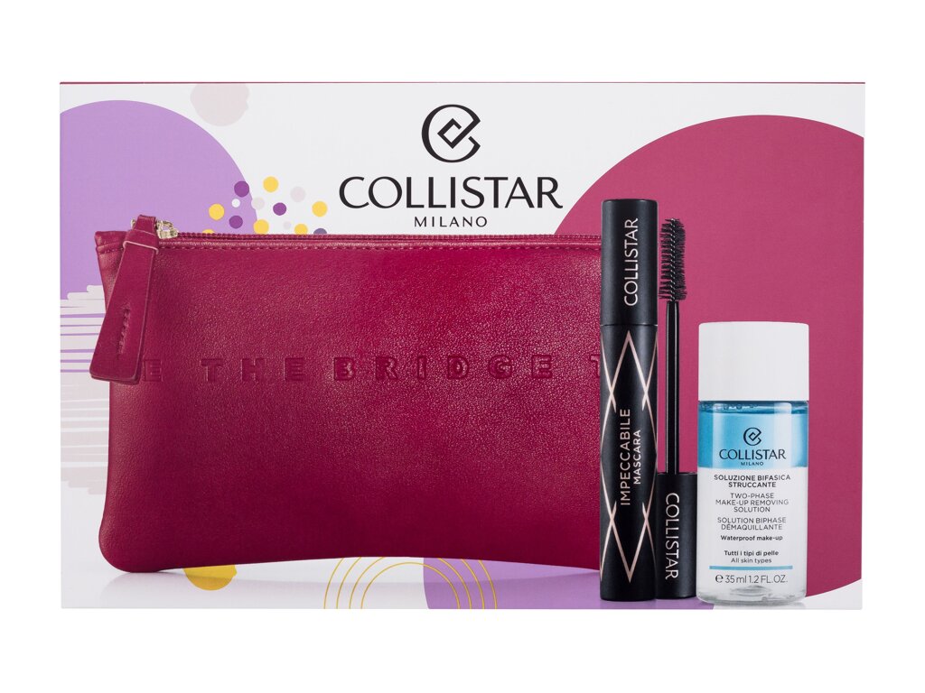 Collistar Impeccabile 14ml Impeccabile Mascara 14 ml + Two Phase Make-up Removing Solution 35 ml + Cosmetic Bag The Bridge blakstienų tu&scaron;as Rinkinys