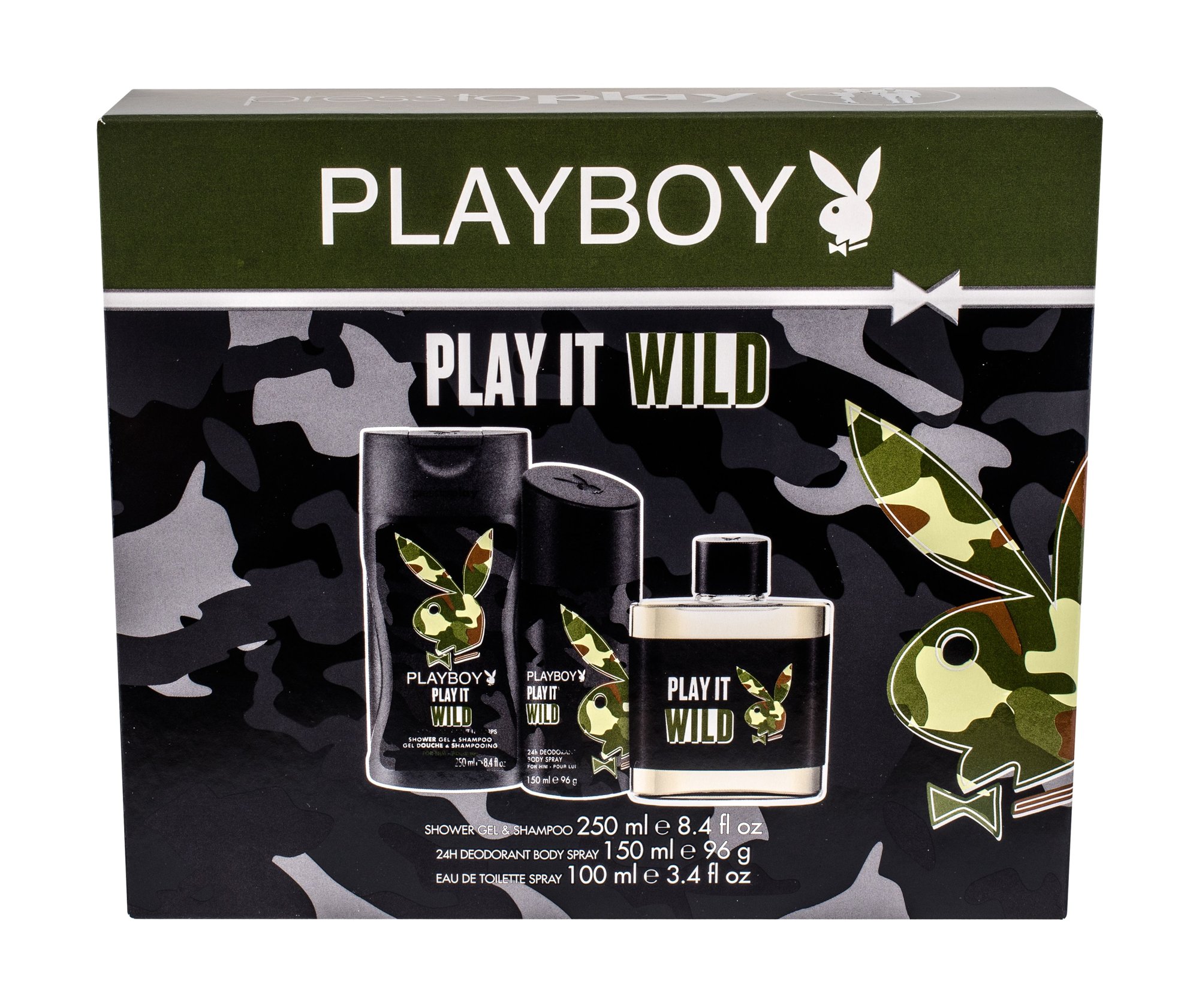 Playboy Play It Wild 100ml Edt 100 ml + Shower Gel 250 ml + Deodorant 150 ml Kvepalai Vyrams EDT Rinkinys (Pažeista pakuotė)