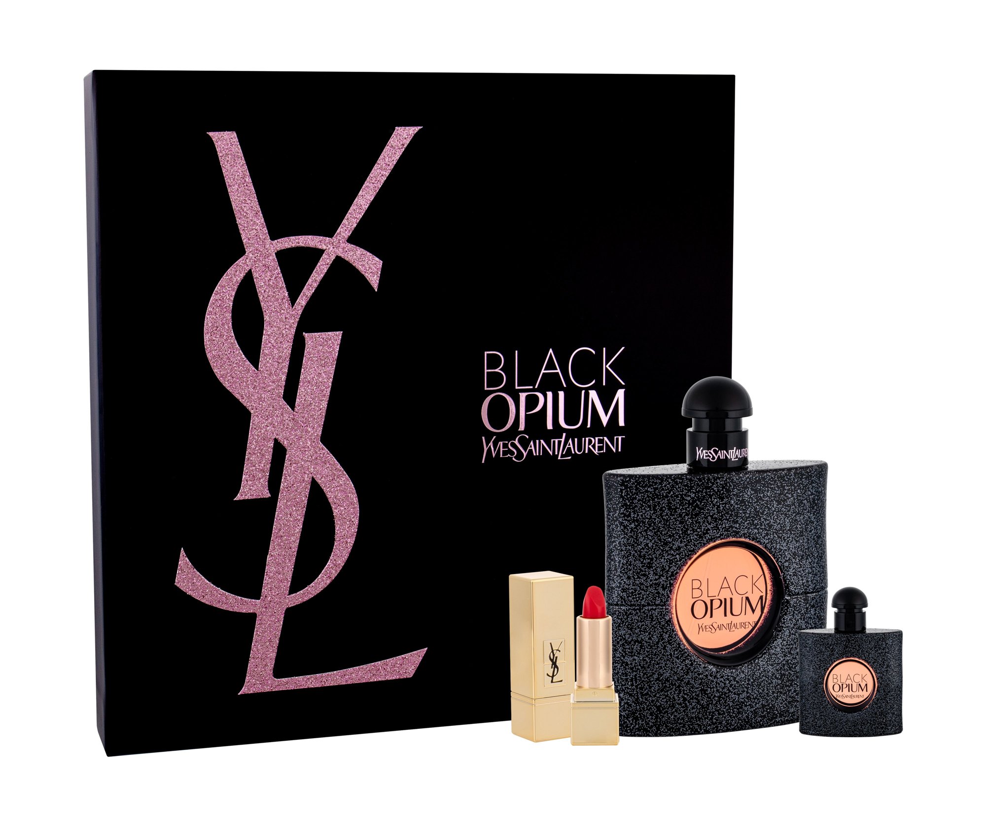 Yves Saint Laurent Black Opium 90ml Edp 90 ml + Edp 7,5 ml + Lipstick Rouge Pur Couture N°1 Rouge á Lévres 1,3 ml Kvepalai Moterims EDP Rinkinys