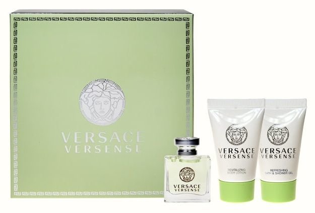 Versace Versense 5ml Edt 5ml + 25ml Shower gel + 25ml Body lotion kvepalų mėginukas Moterims EDT Rinkinys (Pažeista pakuotė)
