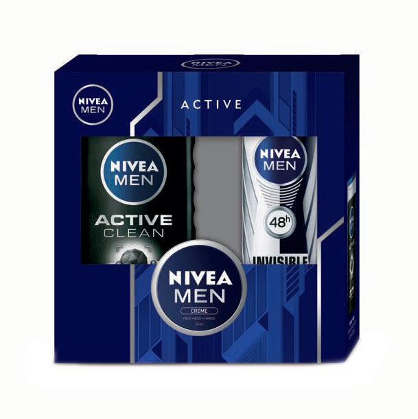 Nivea Men Active Clean 250ml 250ml Men Active Clean Shower Gel + 150ml Men Invisible For Black & White 48h Antiperspirant + 30ml Men Creme dušo želė Rinkinys