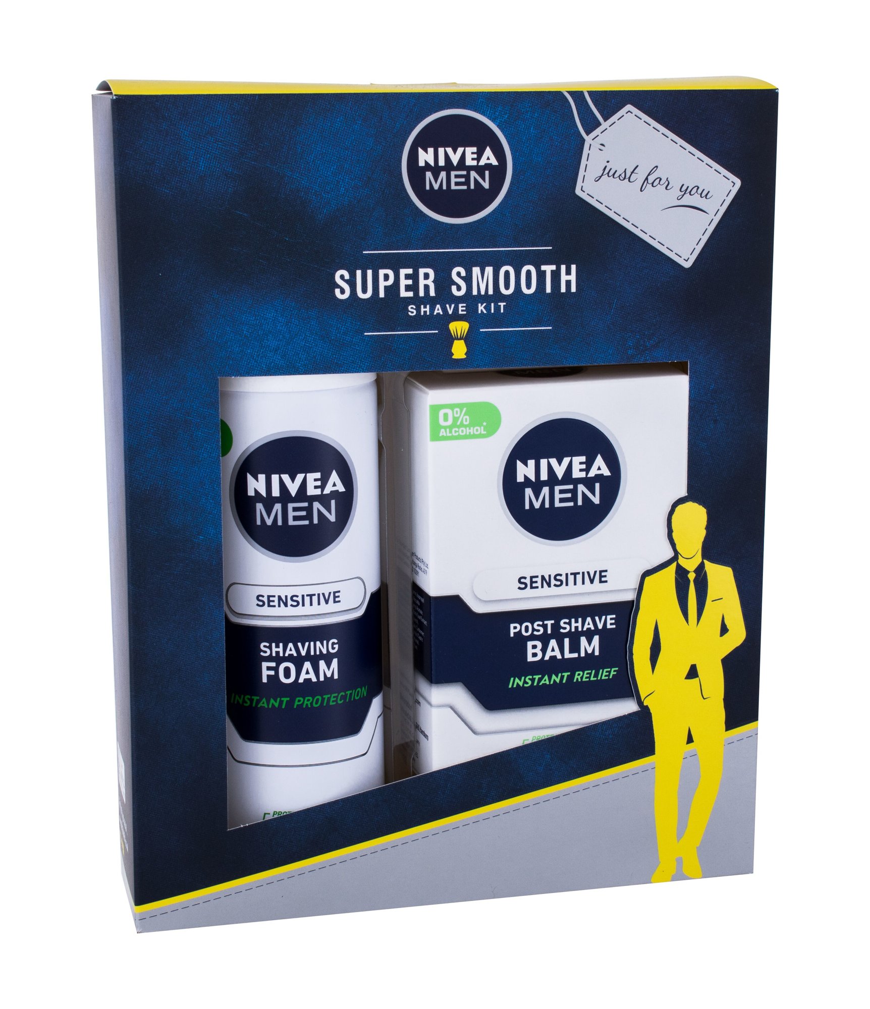 Nivea Men Sensitive 100ml Aftershave Balm 100 ml + Shaving Foam 200 ml balzamas po skutimosi Rinkinys (Pažeista pakuotė)
